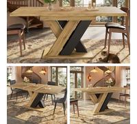 Matteo Extendable Dining Table 119-158.5Cm - Wood Effect Top, Black X-Legs For Kitchen/living Room
