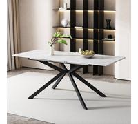 Matteo Extendable Dining Table - 150-180Cm, Black & White Marble Effect, Cross Leg. Doubles As Coffee Table.