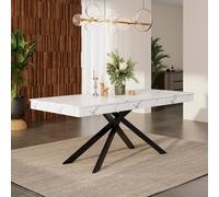 Matteo Extendable Dining Table for 6-8, White Marble Effect, Metal Legs Matteo White