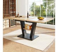 Matteo Extendable Dining Table, Oak-Effect Top & Black Metal V-Legs, 118-157Cm L, Modern Kitchen & Living Room