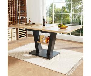 Matteo Extendable Dining Table, Oak-Effect Top & Black Metal V-Legs, 118-157Cm L, Modern Kitchen & Living Room