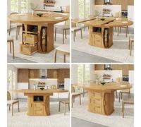 Matteo Extendable Dining Table - Rattan Storage Drawers - Wood Look in Natural Matteo Natural