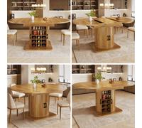 Matteo Extendable Dining Table With Hidden Storage & Wine Rack, Space-Saving Mdf Top, Dark Brown