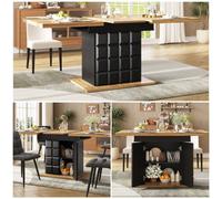 Matteo Extendable Dining Table With Integrated Storage, Black & Natural Wood Effect - 110-140Cm X 80Cm For 4-6 People