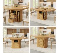 Matteo Extendable Dining Table With Rattan Storage Drawers - 118-158Cm, Mdf Wood Look, Natural Wood Finish