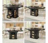 Matteo Extendable Dining Table With Rattan Storage Drawers - Wood Look & Black