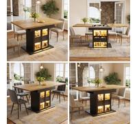 Matteo Extendable Dining Table With Rgb Led Lighting & Integrated Storage, Black Wood-Look, 110-140Cm