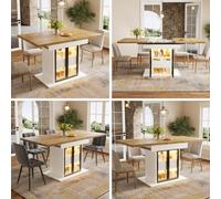 Matteo Extendable Dining Table With Smart Rgb Led Lighting, Integrated Storage & Glass Doors - White, 110-140Cm