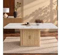 Matteo Extendable Dining Table With Storage Pedestal - Oak & Marble Effect