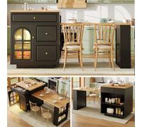Matteo Extendable Kitchen Island & Bar Table With Led Lighting And Storage - Black Mdf & Glass