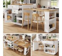 Matteo Extendable Kitchen Island Bar Table with Storage - White Matteo White