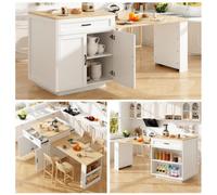 Matteo Extendable Kitchen Island & Bar Table With Storage, White Mdf - Seats 2-6 People
