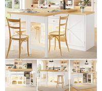 Matteo Extendable Kitchen Island Dining Table - 360 Degree Rotating Top, Storage, White