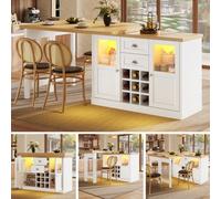 Matteo Extendable Kitchen Island & Dining Table With Led Lights, White Wood-Grain Effect, 120-197Cm
