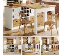 Matteo Extendable Kitchen Island Dining Table With Sideboard, 360-Degree Rotating Top & Storage, White