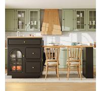 Matteo Extendable Kitchen Island - LED Light - Modern - Bedside Cabinet in Black Matteo Black