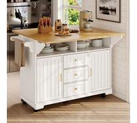 Matteo Extendable Kitchen Island Trolley With Storage, Casters, Towel Rail & Spice Rack - White/wood Effect