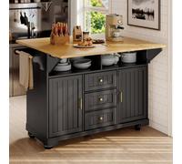 Matteo Extendable Kitchen Island With Fold-Out Worktop, Storage, Casters & Spice Rack - White & Wood Effect