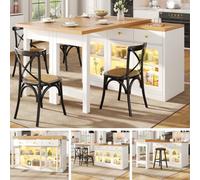 Matteo Extendable Kitchen Island With Rgb Led, 120-200Cm Dining Table With Storage, White/black