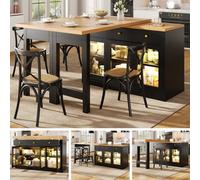Matteo Extendable Kitchen Island With Rgb Led Lights, 120-200Cm Dining Table & Storage, Black