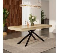 Matteo Extendable Oak Effect Dining Table 140-180Cm, Seats 6-8, Rectangular With Thick Mdf Top & Modern Metal Legs