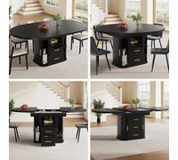 Matteo Extendable Round Dining Table, Black Mdf, Seats Up To 6, 118-158Cm