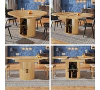 Matteo Extendable Round Dining Table - Walnut Effect, Seats 6, With Hidden Storage Shelves