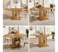 Matteo Extendable Round To Oval Dining Table With Drawers, Dark Brown Mdf - Seats 6 (118-158Cm)