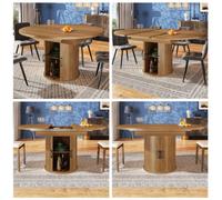 Matteo Extendable Round To Oval Dining Table With Integrated Storage - Walnut & Black Finish, 118-158Cm, Seats 6