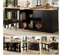 Matteo Extendable Sideboard Dining Table Combo With 2 Drawers & Snack Rack - Space-Saving For Small Homes (White/black)