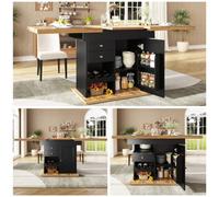 Matteo Extendable Telescopic Dining Table With Storage, 4-6 Seater, Black & Natural Wood Effect, Space-Saving Kitchen & Living Room