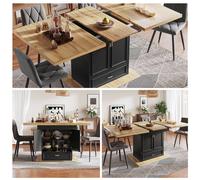 Matteo Extendable Wood Grain Dining Table - Black MDF Space-Saving Table Matteo Black