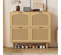 Matteo Farmhouse 4-Drawer Rattan Shoe Storage Cabinet - Light Oak Matteo Light Oak