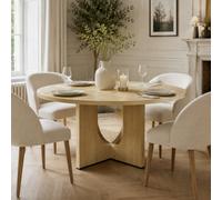 Matteo Farmhouse Round Dining Table - Oak Effect - Seats 4-6 - 120Cm Diameter Kitchen & Living Room Furniture