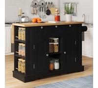 Matteo Farmhouse Style 132Cm Dropleaf Kitchen Island On Wheels With Power Outlet, Drawers & Storage