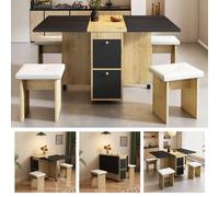 Matteo Folding Extendable Dining Table Set - White & Oak & Black Matteo Multicolor