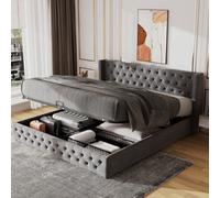 Matteo Functional Upholstered Bed With Hydraulic Lever, 150X200 Cm, Grey Velvet, Without Mattress