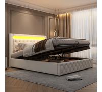 Matteo Functional Upholstered Bed with Slatted Frame & Storage Space in Beige Matteo Beige