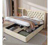 Matteo Functional Upholstered Storage Bed 135X190Cm In Beige Velvet Without Mattress