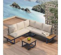 Matteo Garden Lounge Set - Reclining Adjustable Seats, WPC Tabletop - 4 Piece in Beige Matteo Beige
