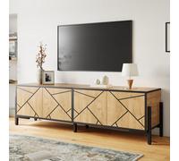 Matteo Geometric 4-Door Tv Stand - Industrial Rustic Brown Entertainment Unit With Black Metal Frame For 65-Inch Tvs
