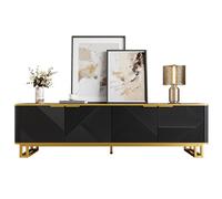 Matteo Geometric Black & Gold Tv Cabinet With 4 Doors - Modern Media Stand 160Cm Wide