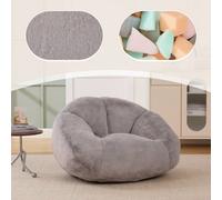 Matteo Giant Shell-Shaped Faux Fur Bean Bag Chair For Adults - High-Rebound Memory Foam, Light Grey