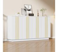 Matteo Gilded Line Sideboard - 4-Door Storage Cabinet - White & Gold Matteo White