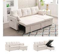 Matteo Gomyway L-Shape Sectional 2-Seater Sofa Bed With Pull-Out Sleeper & Reversible Storage Chaise - Beige