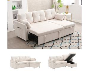 Matteo Gomyway L-Shape Sectional 2-Seater Sofa Bed With Pull-Out Sleeper & Reversible Storage Chaise - Beige