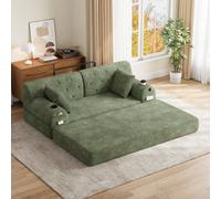 Matteo Green 2-Seater Corduroy Sleeper Sofa With High Backrest, 4 Storage Pockets & 2 Cup Holders - No Assembly