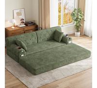 Matteo Green 3-Seater Corduroy Sofa Bed With High Back, Metal Frame, No Assembly, Storage Pockets & Cup Holders