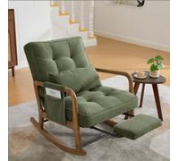 Matteo Green Corduroy Rocking Chair With Adjustable Footrest & Backrest For Living Room & Nursery