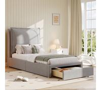 Matteo Grey Chenille Single Upholstered Bed Frame With Adjustable Headboard & Storage Drawer - Ideal For Kids & Teens, 90X190Cm